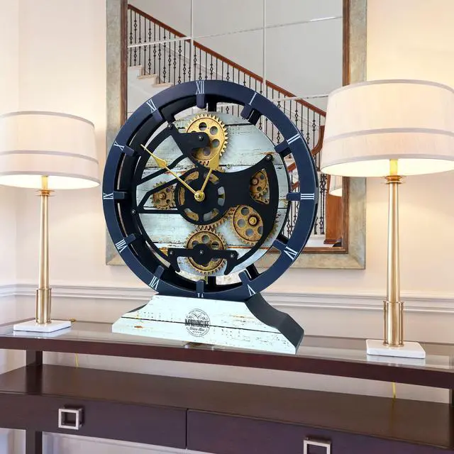 Alt view image 6 of 7 - The Gears Clock 16 inches Wall Clock With Real Moving Gears convertible into a big Mantel Clock Desert Beige
