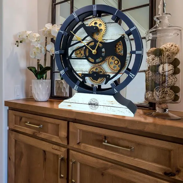 Alt view image 4 of 7 - The Gears Clock 16 inches Wall Clock With Real Moving Gears convertible into a big Mantel Clock Desert Beige