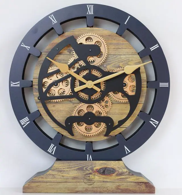 Alt view image 2 of 6 - The Gears Clock 16 inches Wall Clock With Real Moving Gears convertible into a big Mantel Clock Gold Antique