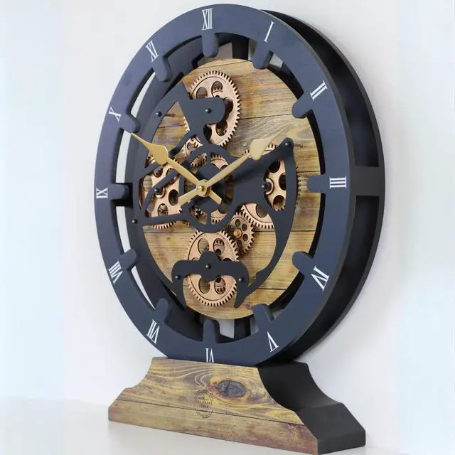 Alt view image 5 of 6 - The Gears Clock 16 inches Wall Clock With Real Moving Gears convertible into a big Mantel Clock Gold Antique