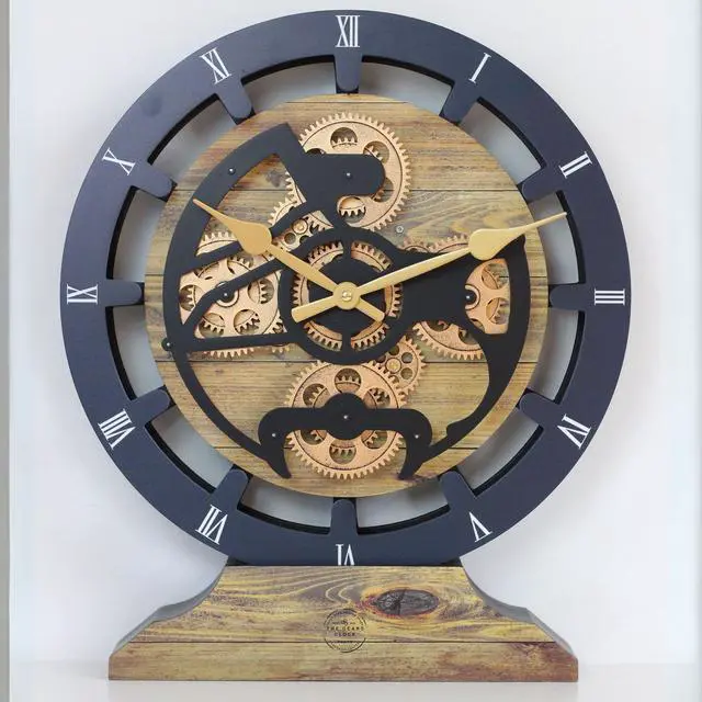 Alt view image 3 of 6 - The Gears Clock 16 inches Wall Clock With Real Moving Gears convertible into a big Mantel Clock Gold Antique