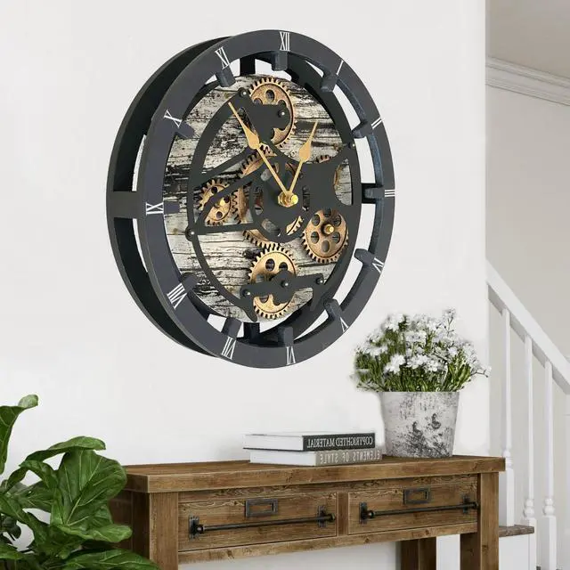 Alt view image 2 of 7 - The Gears Clock 16 inches Wall Clock With Real Moving Gears convertible into a big Mantel Clock Grey/White