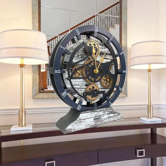 Alt view image 6 of 7 - The Gears Clock 16 inches Wall Clock With Real Moving Gears convertible into a big Mantel Clock Grey/White