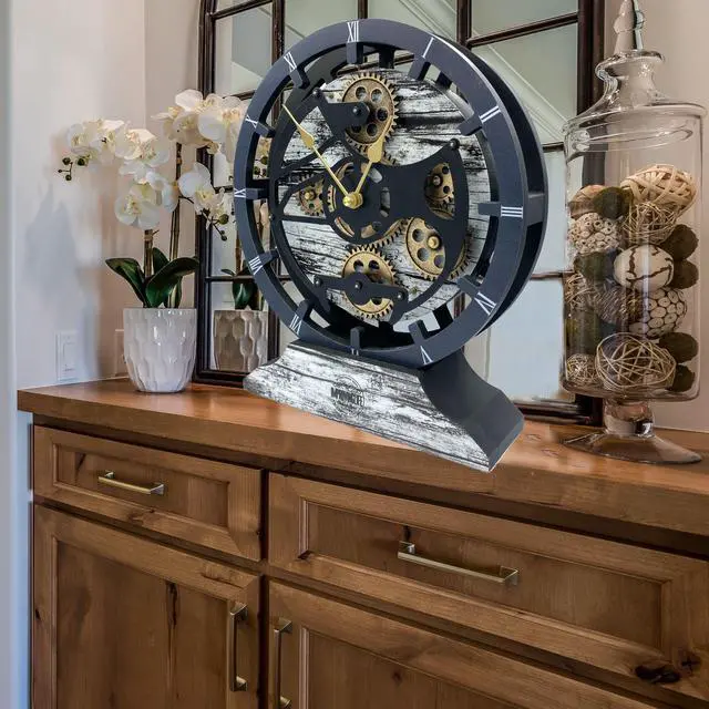 Alt view image 4 of 7 - The Gears Clock 16 inches Wall Clock With Real Moving Gears convertible into a big Mantel Clock Grey/White