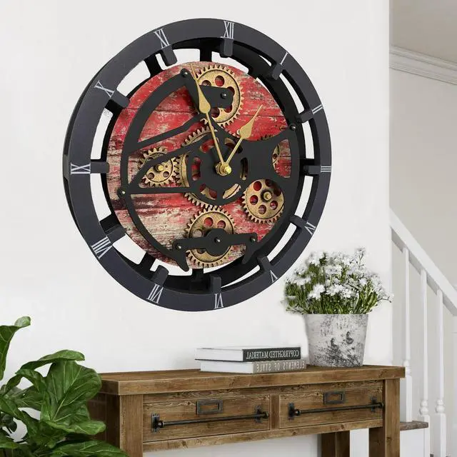 Alt view image 3 of 5 - The Gears Clock 16 inches Wall Clock With Real Moving Gears convertible into a big Mantel Clock Red Lava