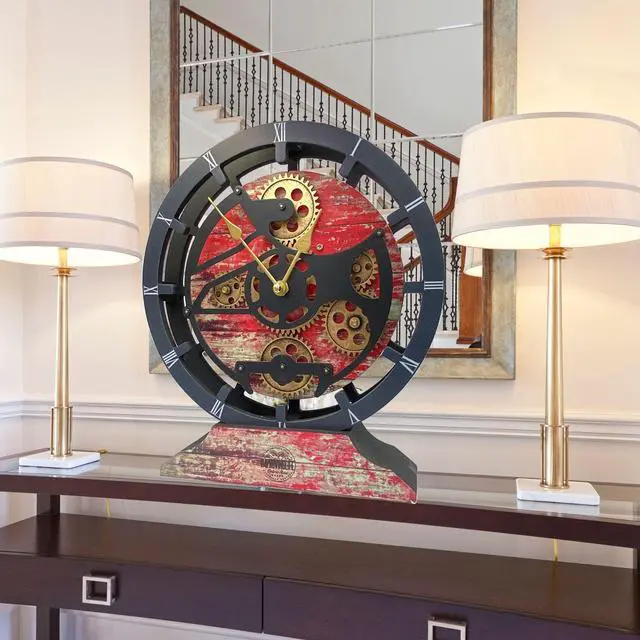 Alt view image 4 of 5 - The Gears Clock 16 inches Wall Clock With Real Moving Gears convertible into a big Mantel Clock Red Lava