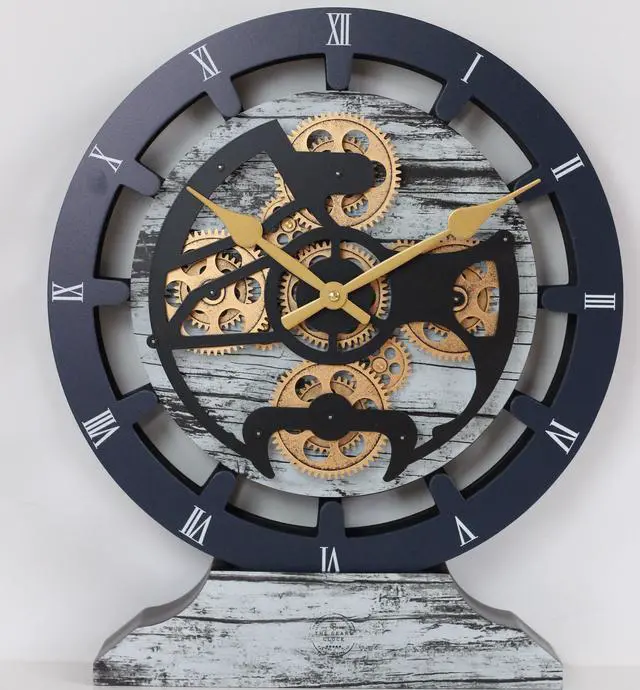 Alt view image 3 of 7 - The Gears Clock 16 inches Wall Clock With Real Moving Gears convertible into a big Mantel Clock Grey/White