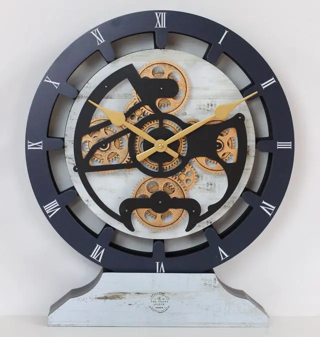Alt view image 5 of 7 - The Gears Clock 16 inches Wall Clock With Real Moving Gears convertible into a big Mantel Clock Desert Beige