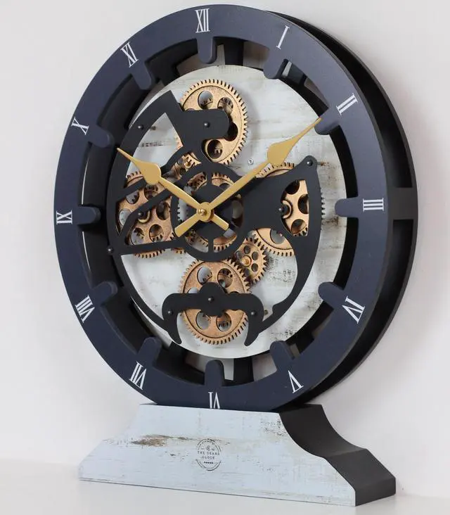 Alt view image 3 of 7 - The Gears Clock 16 inches Wall Clock With Real Moving Gears convertible into a big Mantel Clock Desert Beige