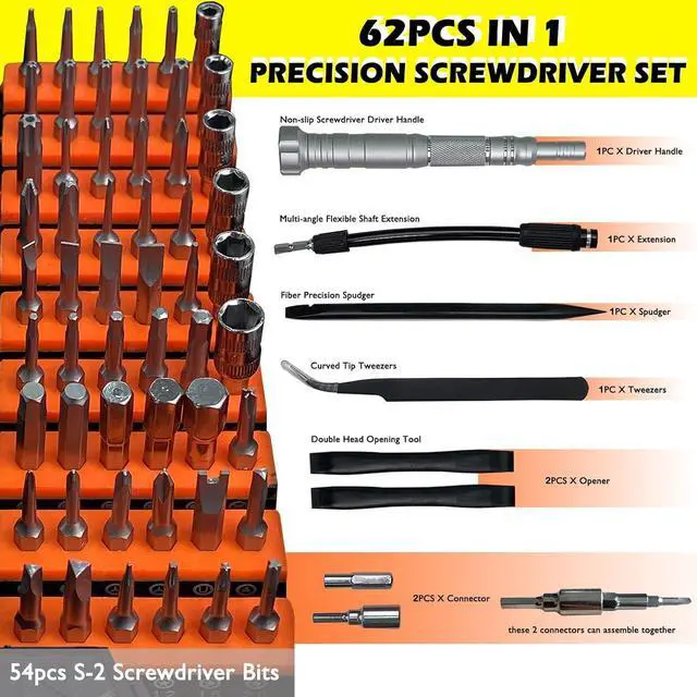 Alt view image 2 of 6 - WEDO 62 in 1 Precision Screwdriver Set,Professional Magnetic Small Mini Screwdriver Set With 54PCS Bits,Extension Rod For Repairing Mobile Phone,Laptop,Tablet,Computer,Game Console