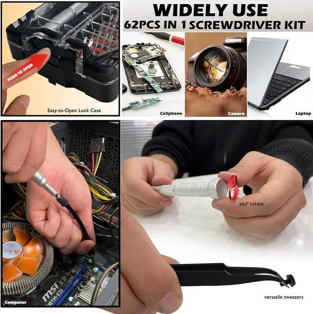 Alt view image 5 of 6 - WEDO 62 in 1 Precision Screwdriver Set,Professional Magnetic Small Mini Screwdriver Set With 54PCS Bits,Extension Rod For Repairing Mobile Phone,Laptop,Tablet,Computer,Game Console