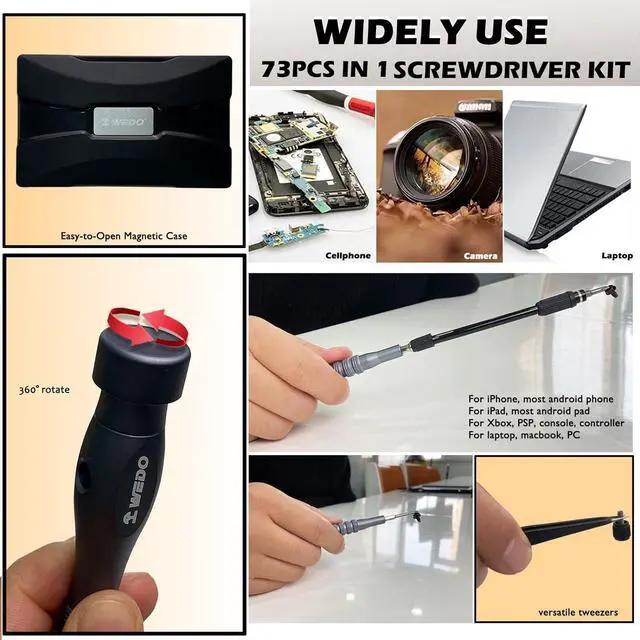 Alt view image 5 of 6 - WEDO 73 in 1 Precision Screwdriver Set,Professional Magnetic Mini Small Screwdriver Set With 56PCS Bits,Extension Rod For Repairing Mobile Phone,Laptop,Tablet,Computer,Game Console,Watch
