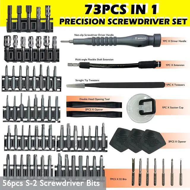 Alt view image 2 of 6 - WEDO 73 in 1 Precision Screwdriver Set,Professional Magnetic Mini Small Screwdriver Set With 56PCS Bits,Extension Rod For Repairing Mobile Phone,Laptop,Tablet,Computer,Game Console,Watch