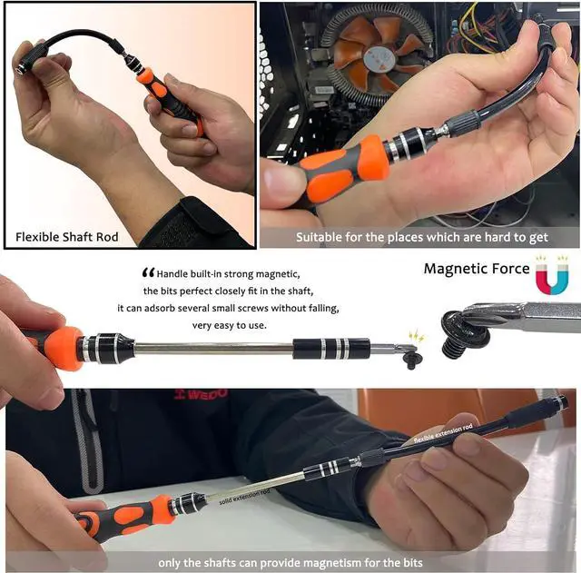 Alt view image 3 of 6 - WEDO 52 in 1 Precision Screwdriver Set,Professional Magnetic Mini Screwdriver Set With Bits,Socket,Mini Wrench,Flexible Shaft,Extension Rod For Repairing Mobile Phone,Laptop,Computer