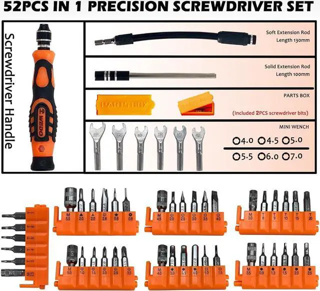 Alt view image 2 of 6 - WEDO 52 in 1 Precision Screwdriver Set,Professional Magnetic Mini Screwdriver Set With Bits,Socket,Mini Wrench,Flexible Shaft,Extension Rod For Repairing Mobile Phone,Laptop,Computer