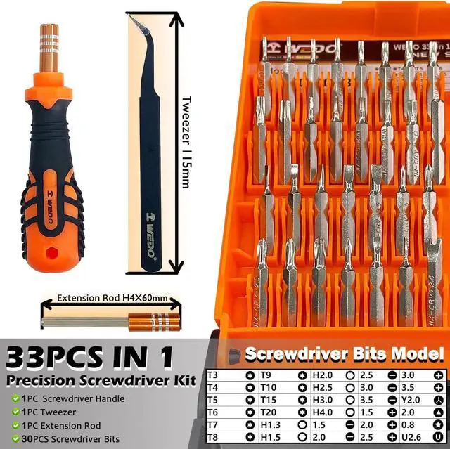 Alt view image 2 of 6 - WEDO Precision Screwdriver Set, 33 in 1 Professional Magnetic Mini Small Screwdriver Set,Extension Rod For Repairing Mobile Phone,Laptop,Tablet,Computer,Game Console,Eyeglasses,Watch