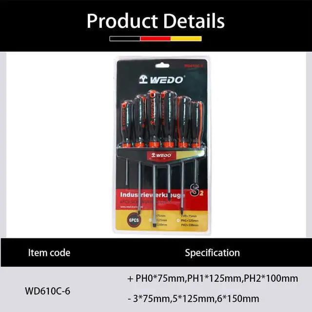 Alt view image 2 of 3 - WEDO 6Pcs Screwdriver Set, Magnetic Screwdriver with 3 Flat& 3 Philips Head Tips, PH0*75mm, PH1*125mm, PH2*100mm, 3 * 75mm, 5 * 125mm, 6 * 150mm, Heavy Duty S2 Steel Made