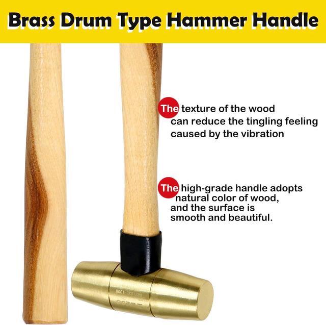 Alt view image 4 of 6 - WEDO Brass Hammer 2lb,Wooden Hammer,Sledge Hammer,Solid Brass Mallet Hammer,Wooden Hammer Handle,Length 320mm,Die-Forged, Corrosion Resistant, DIN Standard