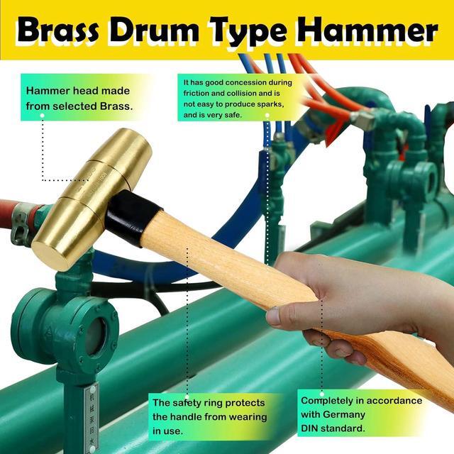 Alt view image 5 of 6 - WEDO Brass Hammer 2lb,Wooden Hammer,Sledge Hammer,Solid Brass Mallet Hammer,Wooden Hammer Handle,Length 320mm,Die-Forged, Corrosion Resistant, DIN Standard