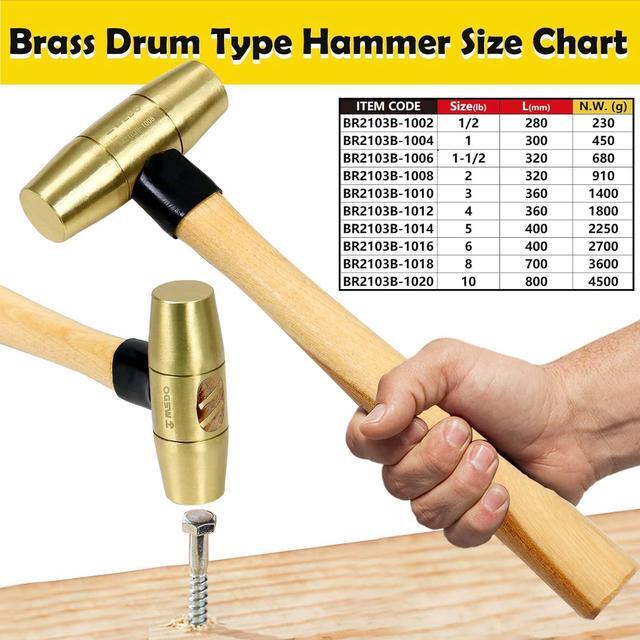 Alt view image 2 of 6 - WEDO Brass Hammer 2lb,Wooden Hammer,Sledge Hammer,Solid Brass Mallet Hammer,Wooden Hammer Handle,Length 320mm,Die-Forged, Corrosion Resistant, DIN Standard