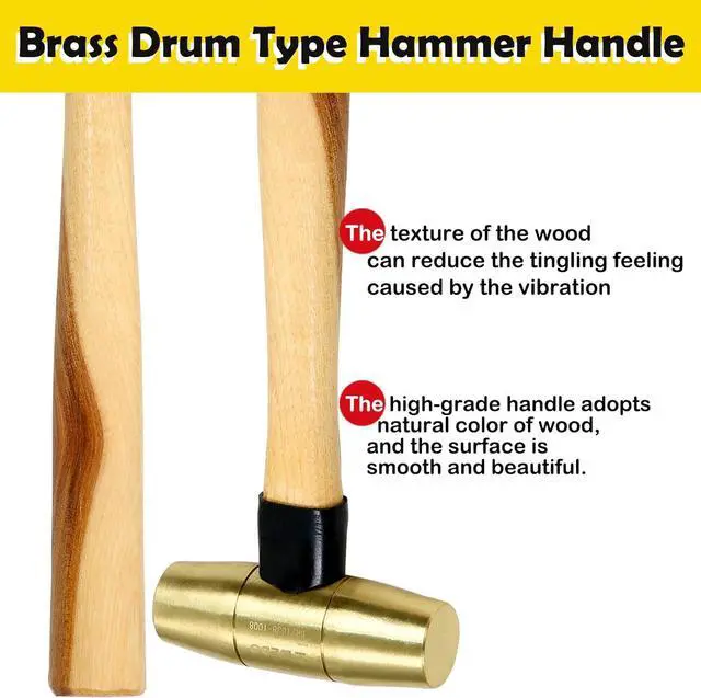 Alt view image 4 of 6 - WEDO Brass Hammer 3lb,Wooden Hammer,Sledge Hammer,Solid Brass Mallet Hammer,Wooden Hammer Handle,Length 360mm,Die-Forged, Corrosion Resistant, DIN Standard