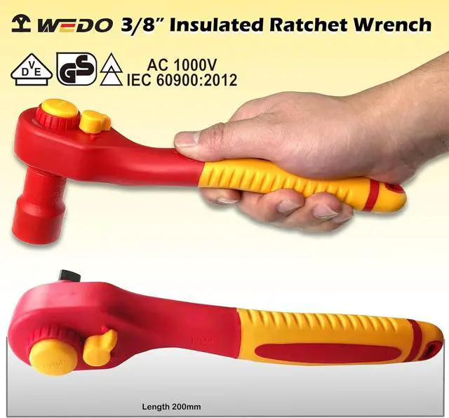 Alt view image 4 of 7 - WEDO Insulated 3/8" Socket Set 16Pcs, VDE 1000V Electrician Socket Wrench Kit, 8 Socket 6 pt, Ratchet Wrench,T-Type Handle, 2 Driver Extension, 4 Hexagon Sockets, IEC 60900