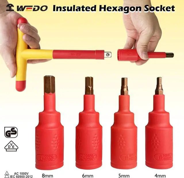Alt view image 3 of 7 - WEDO Insulated 3/8" Socket Set 16Pcs, VDE 1000V Electrician Socket Wrench Kit, 8 Socket 6 pt, Ratchet Wrench,T-Type Handle, 2 Driver Extension, 4 Hexagon Sockets, IEC 60900