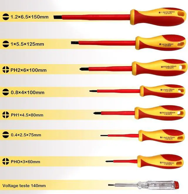 Alt view image 2 of 5 - WEDO 8Pcs 1000V Insulated Screwdriver Set, Electrician Screwdriver Set, Magnetic 3 Phillips and 4 Flat Head. 1 Voltage Tester. For Fastening and Loosening Seized.