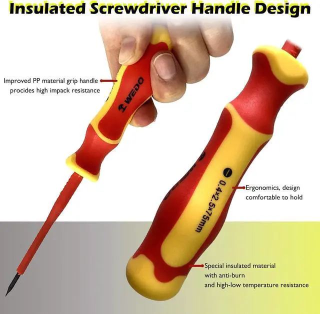 Alt view image 5 of 5 - WEDO 8Pcs 1000V Insulated Screwdriver Set, Electrician Screwdriver Set, Magnetic 3 Phillips and 4 Flat Head. 1 Voltage Tester. For Fastening and Loosening Seized.