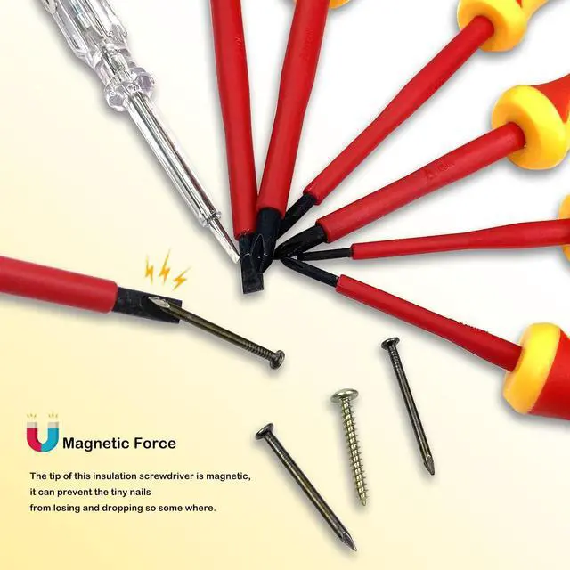 Alt view image 3 of 5 - WEDO 8Pcs 1000V Insulated Screwdriver Set, Electrician Screwdriver Set, Magnetic 3 Phillips and 4 Flat Head. 1 Voltage Tester. For Fastening and Loosening Seized.