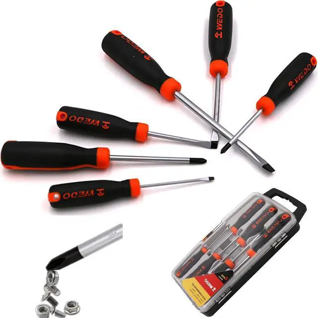 Main image of WEDO 6Pcs Screwdriver Set, Magnetic Screwdriver with 2 Flat& 4 Philips Head Tips with Case Package, PH1*75mm, PH2*100mm, 3 * 75mm, 5 * 75mm, 6 * 100mm, 8 * 150mm, Heavy Duty S2 Steel Made