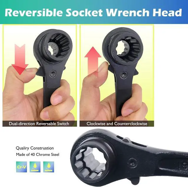 Alt view image 3 of 7 - WEDO Scaffold Podger Ratchet Wrench,Double Side Socket Wrench,Quick Release 19X22mm Spud Wrench,Length 312mm Ratchet Spanner,Cr-V,Die-forged Ratcheting Socket Wrench