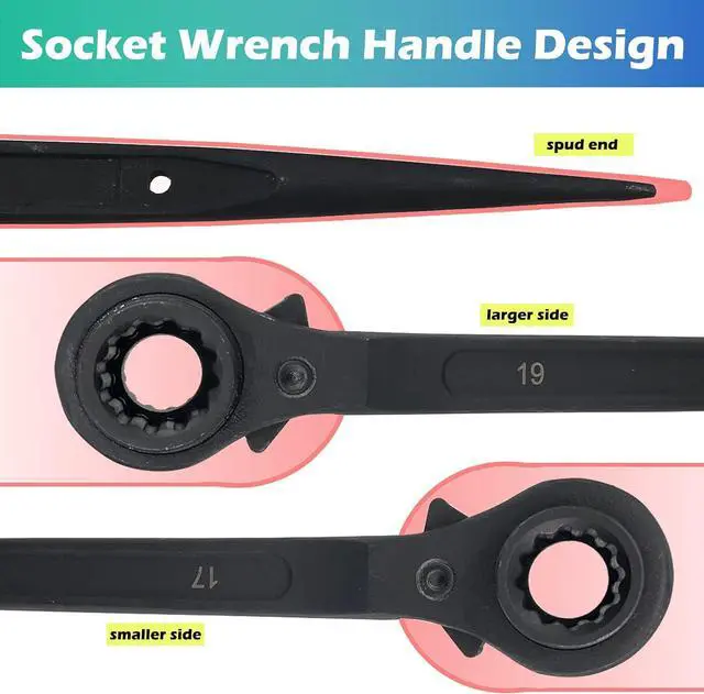 Alt view image 4 of 7 - WEDO Scaffold Podger Ratchet Wrench,Double Side Socket Wrench,Quick Release 19X22mm Spud Wrench,Length 312mm Ratchet Spanner,Cr-V,Die-forged Ratcheting Socket Wrench