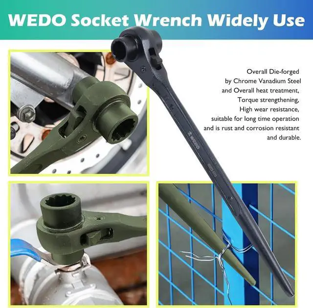 Alt view image 5 of 7 - WEDO Scaffold Podger Ratchet Wrench,Double Side Socket Wrench,Quick Release 19X22mm Spud Wrench,Length 312mm Ratchet Spanner,Cr-V,Die-forged Ratcheting Socket Wrench