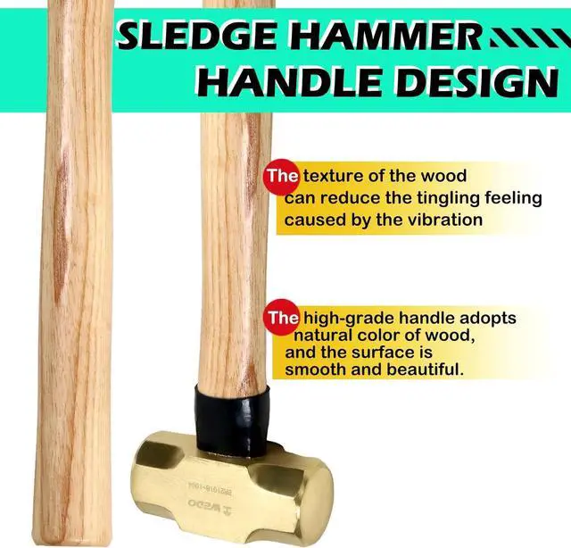 Alt view image 4 of 6 - WEDO Brass Sledge Hammer with Wooden Handle, 4lb, 380mm, 15"