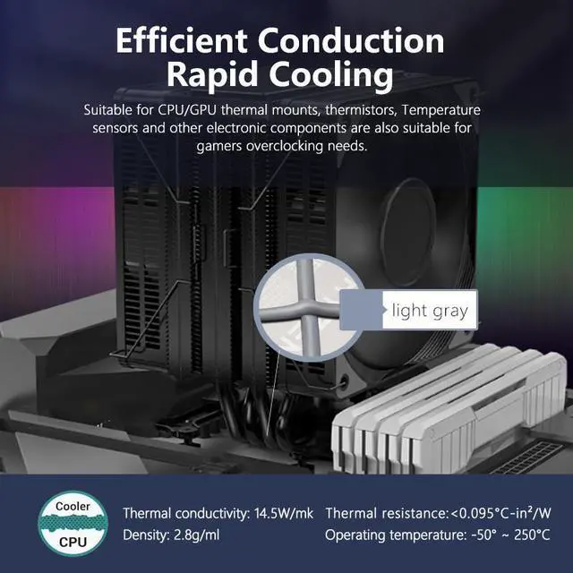 Alt view image 5 of 7 - Maxtor Thermal CTG10 14.5W/mk thermal paste,Gaming grade CPU/GPU/cooling fan overclocking thermal grease,High TDP device cooling solution,4g syringe installation