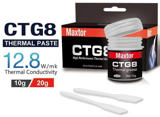 Alt view image 4 of 5 - Maxtor Thermal CTG8 12.8W/mk thermal paste,Gaming grade CPU/GPU/cooling fan overclocking thermal grease,High TDP device cooling solution,4g syringe installation 20 g