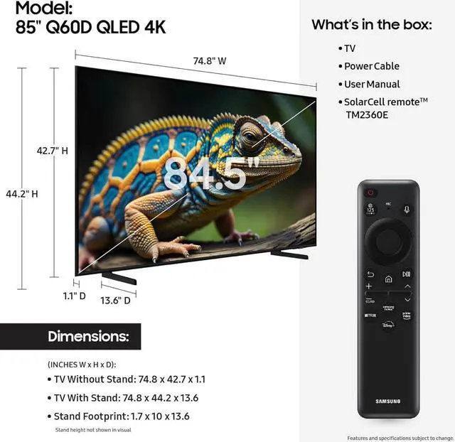 Alt view image 7 of 8 - Samsung 85" Class Q60D Series QLED 4K Smart TV (QN85Q60DAFXZA, 2024)