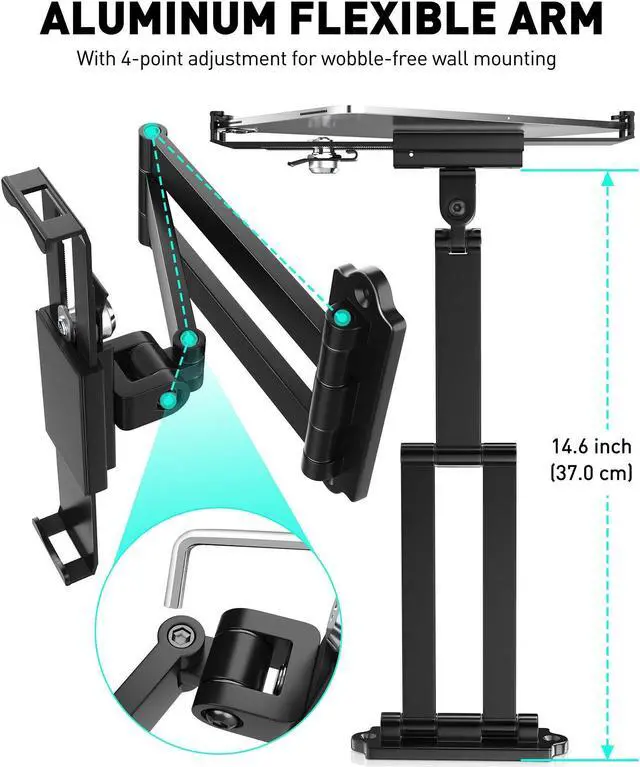 Alt view image 3 of 5 - AboveTEK TH-248S Tablet Wall Mount Bundle with TH-258B Adjustable Long Arm iPad Wall Mount Fits 7 to 11 Inch Tablets Including iPad, Galaxy Tab, Slate, Fire and More-Anti Theft Security Lock and Key