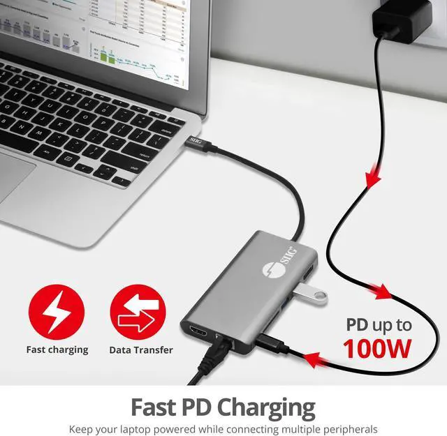 Alt view image 5 of 5 - SIIG USB-C MST Video with Hub, LAN and PD 3.0 Docking, USB-C Multiport Adapter, 4K HDMI or Displayport Video, Dual 1080p, 100W PD, 2X USB 3.0 Ports, USB-C Port, Ethernet/SD (JU-DK0F11-S1)