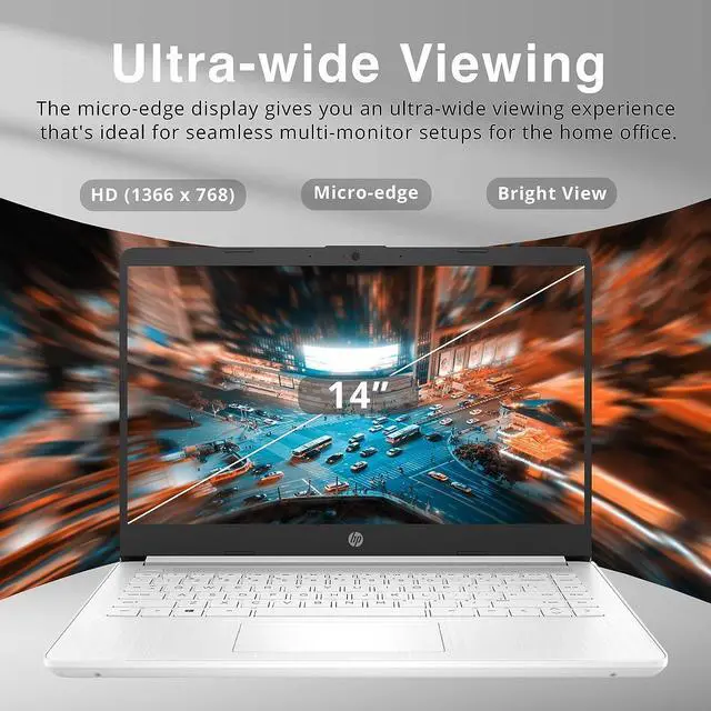 Alt view image 4 of 5 - HP Premium Stream 14" HD BrightView Laptop, Intel Celeron N4120, 8GB RAM, 64GB eMMC, Intel UHD Graphics, Bluetooth, Webcam, 1 Year Office 365, WiFi, HDMI, Win 11s, White, 32GB Hotface USB Card
