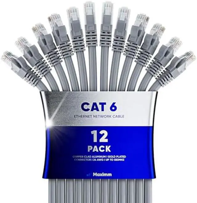 Main image of Maximm Cat 6 Ethernet Cable 40 Ft, (12-Pack) Cat6 Cable, LAN Cable, Internet Cable, Patch Cable and Network Cable - UTP (Gray) 40 Feet ethernet Cord