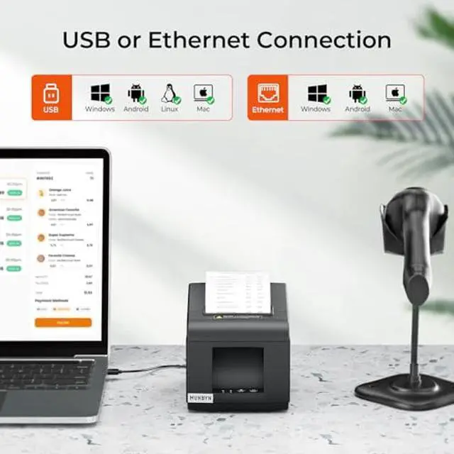 Alt view image 5 of 5 - MUNBYN Receipt Printer P072, USB Receipt Printers Support Cash Drawer&80mm Receipt Paper, Thermal Receipt Printer for Small Business, POS Printer Compatible with for Windows/Android/Mac/Linux(Black)