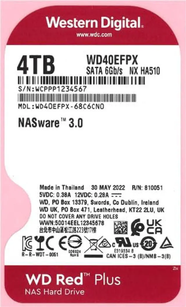 Alt view image 2 of 5 - Western Digital 4TB WD Red Plus NAS Internal Hard Drive HDD - 5400 RPM, SATA 6 Gb/s, CMR, 256 MB Cache, 3.5" -WD40EFPX