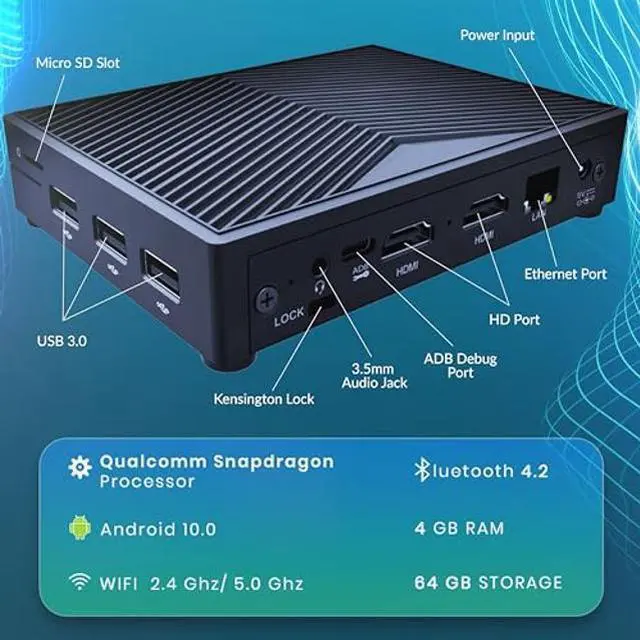 Alt view image 4 of 5 - AZULLE Ally Mini PC, 4GB/64GB - Android 10 & Qualcomm 600 - Small Form Factor & Computing Solution, Business & Enterprise Computer Desktop Replacement, Bluetooth, Ethernet & Dual-Band Wi-Fi