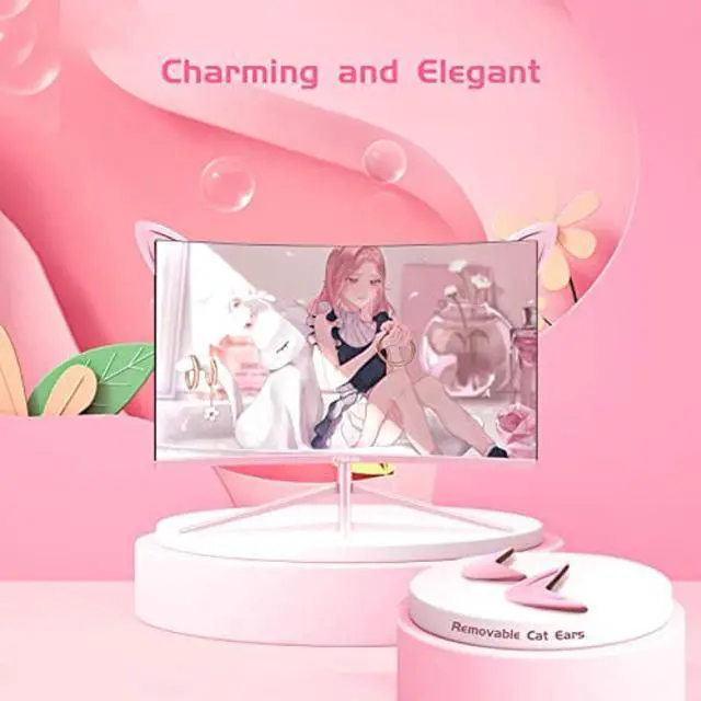 Alt view image 2 of 5 - FYHXele FY27FHP Pink Monitor 27 Inch Curved Gaming 165Hz - Support 144Hz 1800R 1ms 1920x1080P VA Screen, Built-in Speakers, AMD Free-Sync, HDMI, DP, USB, AUX, Tilt Adjustable