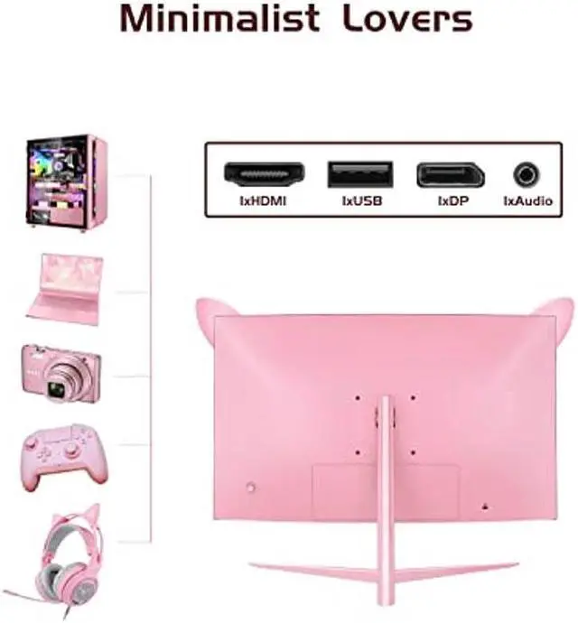 Alt view image 5 of 5 - FYHXele FY27FHP Pink Monitor 27 Inch Curved Gaming 165Hz - Support 144Hz 1800R 1ms 1920x1080P VA Screen, Built-in Speakers, AMD Free-Sync, HDMI, DP, USB, AUX, Tilt Adjustable