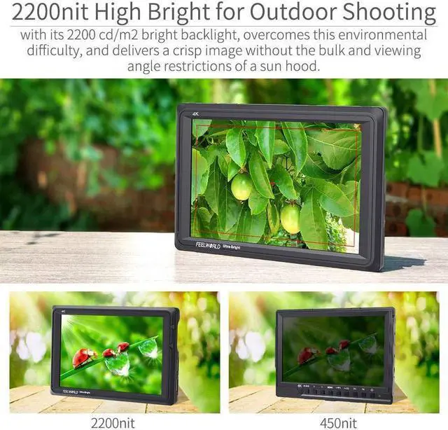 Alt view image 2 of 3 - FEELWORLD FW279 7 Inch 2200nit Ultra Bright DSLR Camera Field Monitor High Brightness Sunlight Viewable Full HD 1920x1200 4K HDMI Input Output