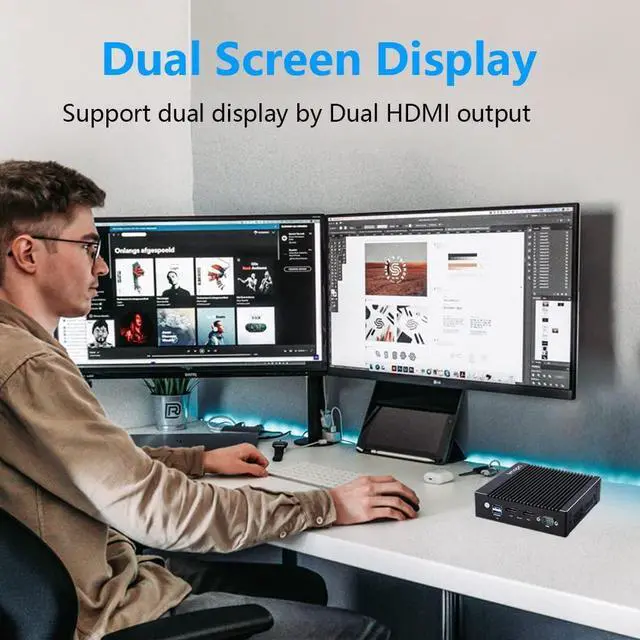 Alt view image 4 of 5 - VNOPN Micro Firewall Appliance N3700 Quad Core, 2.5GbE Intel 4 Ports Dual HD, Fanless Mini PC 8GB DDR3 128GB mSATA SSD, Network Router Box, RS232 COM, Support AES NI Windows 10