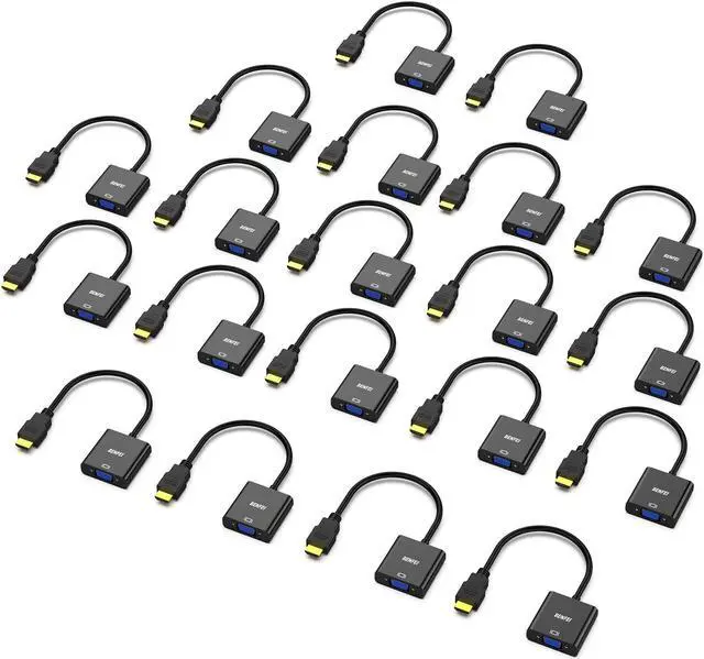 Main image of BENFEI HDMI to VGA, 20 Pack, Gold-Plated HDMI to VGA Adapter (Male to Female) for Computer, Desktop, Laptop, PC, Monitor, Projector, HDTV, Chromebook, Raspberry Pi, Roku, Xbox and More - Black